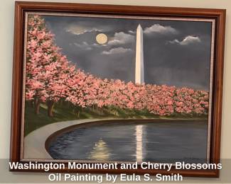 Washington Monument and Cherry Blossoms Oil Painting by Eula S. Smith