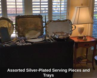 Assorted SilverPlated Serving Pieces and Trays