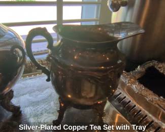 SilverPlated Copper Tea Set with Tray fourth image
