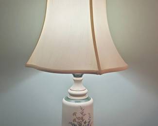 Vintage Floral Ceramic Table Lamp with Brass Base  Likely Royal Haeger