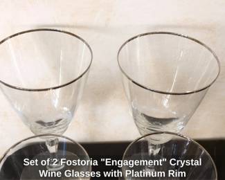 Set of Fostoria Engagement Crystal Wine Glasses with Platinum Rim