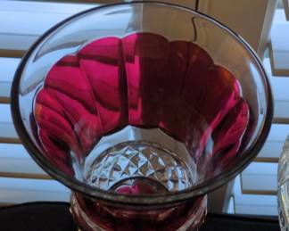 Ruby Flash Kings Crown Thumbprint Compote with Lid B second image