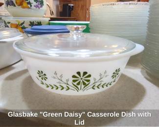 Glasbake Green Daisy Casserole Dish with Lid