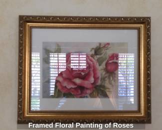 Framed Floral Painting of Roses