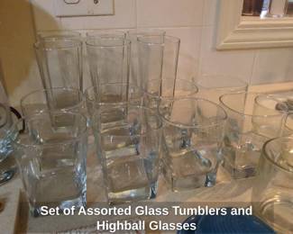 Set of Assorted Glass Tumblers and Highball Glasses
