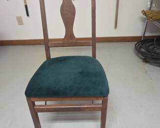 Vintage Dark Teal Upholstered Wooden Dining Chair second image