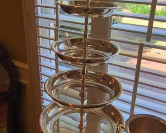 Silver Plated Tiered Serving Stand with Beaded Edge