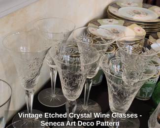 Vintage Etched Crystal Wine Glasses  Seneca Art Deco Pattern second image