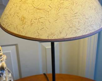 Textured Paper Drum Lampshade with Dark Metal Base