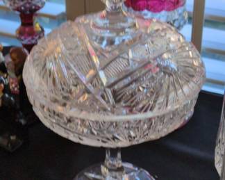American Brilliant Cut Glass Candy Dish with Lid
