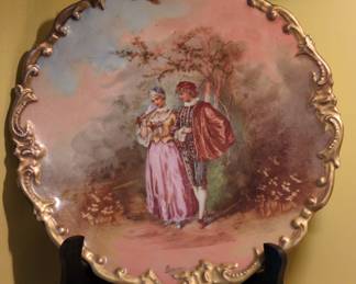 Limoges Porcelain Decorative Plate with Romantic Scene, Signed Guisory