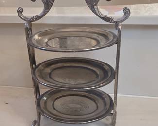 Silver Plated ThreeTiered Server with Ornate Handles