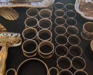 Silver Plated Napkin Rings and Serving Tray Set