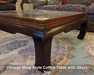 Vintage Ming Style Coffee Table with Glass Top second image