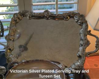 Victorian Silver Plated Serving Tray and Tureen Set