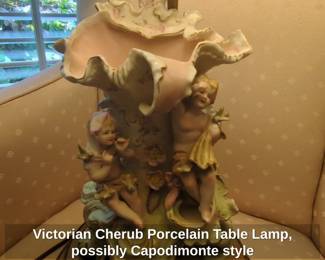 Victorian Cherub Porcelain Table Lamp, possibly Capodimonte style third image