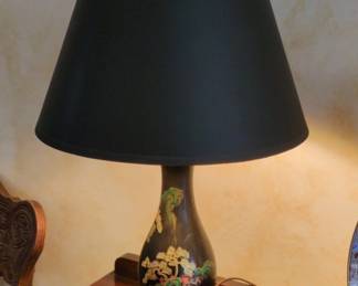 Vintage Chinoiserie Table Lamp with Painted Floral and Tree Motifs