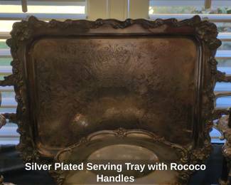 Silver Plated Serving Tray with Rococo Handles