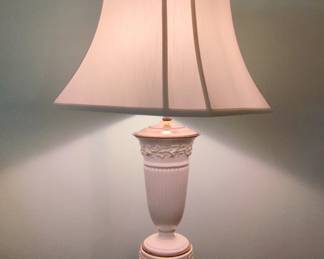 White Ceramic Table Lamp with Floral Relief  Wedgwood Queensware Style