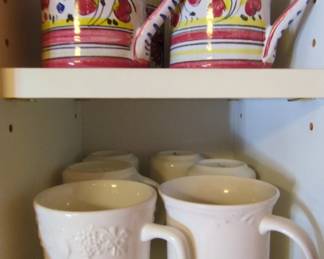 Deruta HandPainted Ceramic Mugs and Embossed Grapevine Mugs