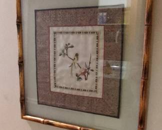 Framed Vintage Chinese Silk Embroidery of Bird on Branch