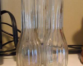 Set of Three Ribbed Glass Bud Vases, likely Hoosier Glass