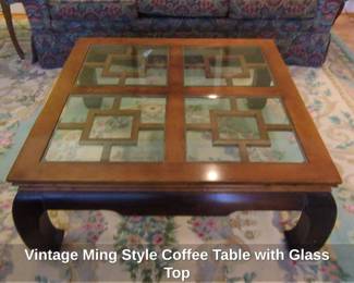 Vintage Ming Style Coffee Table with Glass Top