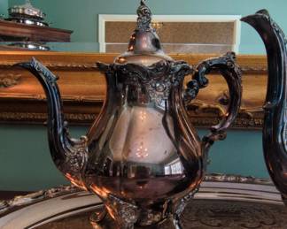 Wallace Baroque SilverPlated Coffee Pot and Teapot on Tray third image