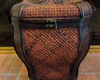 Vintage Woven Rattan Storage Chest with Decorative Clasp