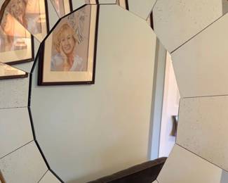 Octagonal Beveled Mirror with Faux Wood Frame