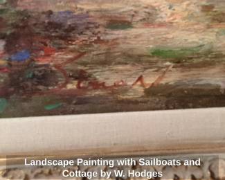 Landscape Painting with Sailboats and Cottage by W. Hodges second image