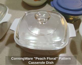 CorningWare Peach Floral Pattern Casserole Dish second image