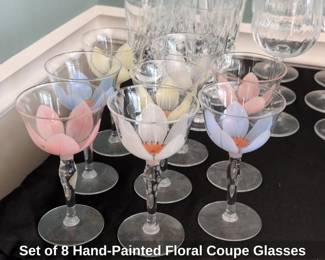 Set of HandPainted Floral Coupe Glasses