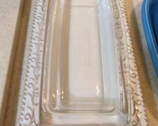 Pyrex Butter Dish with Decorative Rim