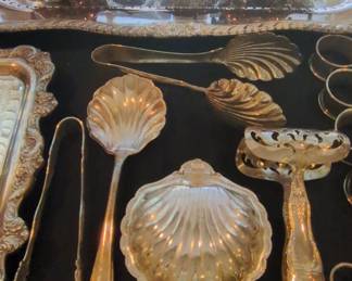 Silver Plate Shell Motif Serving Utensils and Lidded Dish Set