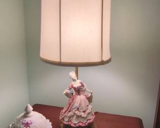 Dresden Lace Porcelain Figural Table Lamp