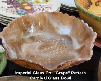 Imperial Glass Co. Grape Pattern Carnival Glass Bowl