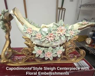Capodimonte Style Sleigh Centerpiece with Floral Embellishments
