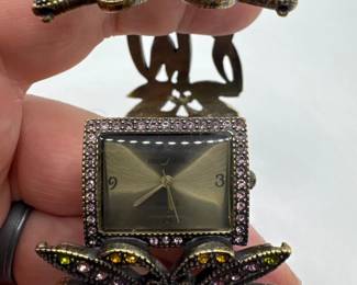 Heidi Daus "Dancing Dragonfly" Crystal-Accented Hinged Bangle Watch