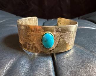 Tufa-Cast Silver Cuff w/ Turquoise Stone