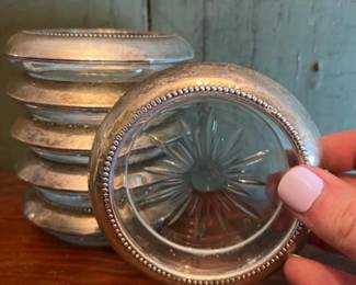 568 setof6sterlingsilverglasscoasters