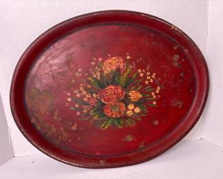 242 vintagehandpaintedfloralredmetaltr