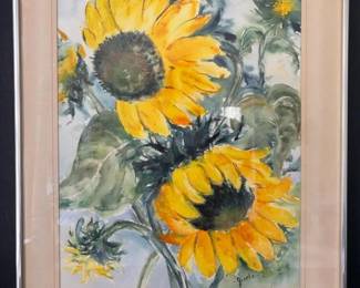 197 framedwatercolorsunflowerpaintingby