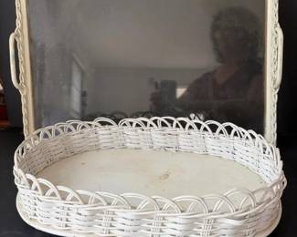 199 vintagewhitewickerservingtraysetwi