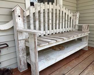 553 rusticwoodenoutdoorbenchwithbirdhou