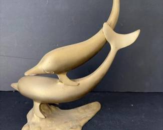 580 solidbrasstwodolphinsculpture12tal