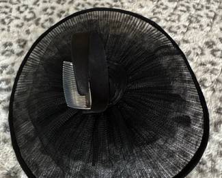 Black Fascinator Hat with Feathers and Netting second image