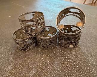 Ornate SilverPlated Napkin Rings Set of  with Cherub and Floral Motifs