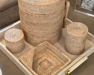 Woven Rattan Storage Set with Faux Shagreen Tray