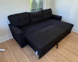 Black Upholstered Sectional Sofa with PullOut Bed and Storage Chaise third image